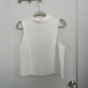White high, mock neck, sleeveless, textured top
